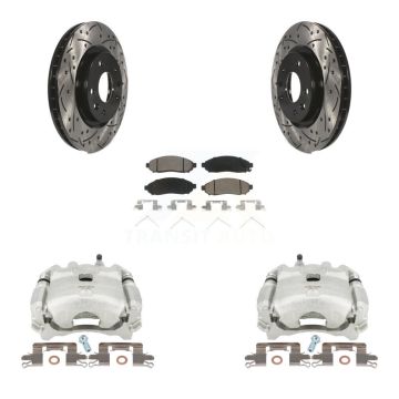 Front Disc Brake Coated Caliper Drilled Slotted Rotors & Ceramic Pad Kit For Nissan LEAF KCD-100103C
