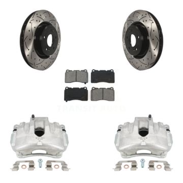 Front Brake Caliper Drill Slotted Rotors Semi-Metallic Pad Kit For Hyundai Genesis Coupe KCD-100103S