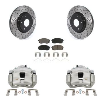 Front Brake Caliper Drill Slot Rotors Ceramic Pad Kit For Hyundai Sonata Kia Kona Optima KCD-100104C