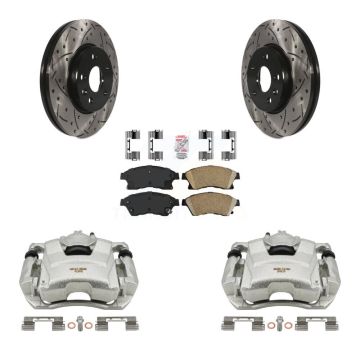 Front Brake Caliper Drilled Slot Rotor Ceramic Pad Kit For Chevrolet Cruze Sonic Limited KCD-100104N