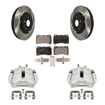 Front Brake Caliper Drill Slotted Rotor Semi-Metallic Pad Kit For 12-13 Buick Regal 2.4L KCD-100104P