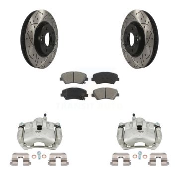 Front Brake Coated Caliper Drill Slot Rotors Semi-Metallic Pad Kit For 2014 Kia Forte SX KCD-100104S