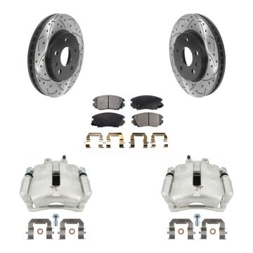 Front Brake Caliper Drill Slotted Rotor Ceramic Pad Kit For Chevrolet Malibu Buick Regal KCD-100104T