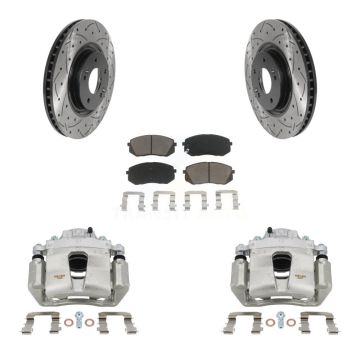 Front Disc Brake Coated Caliper Drilled Slotted Rotor Ceramic Pad Kit For Hyundai Sonata KCD-100106C