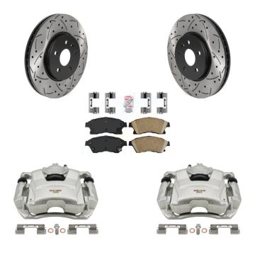 Front Brake Caliper Drill Slotted Rotor Ceramic Pad Kit For 2013-2014 Chevrolet Sonic RS KCD-100106N