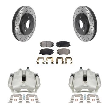 Front Brake Coated Caliper Drill Slotted Rotor Ceramic Pad Kit For 2011 Buick Regal 2.0L KCD-100106T