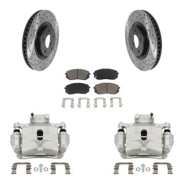 Front Disc Brake Coated Caliper Drilled Slotted Rotor Ceramic Pad Kit For Hyundai Sonata KCD-100107C