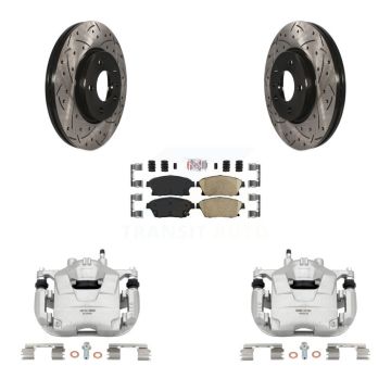 Front Brake Caliper Drill Slotted Rotor Ceramic Pad Kit For Chevrolet Cruze Buick Verano KCD-100107N