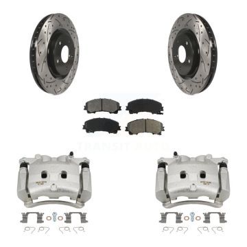 Front Disc Brake Coated Caliper Drill Slot Rotors Semi-Metallic Pad Kit For Nissan Rogue KCD-100107S