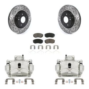 Front Brake Coat Caliper Drill Slot Rotors Ceramic Pad Kit For Hyundai Sonata Kia Optima KCD-100108C
