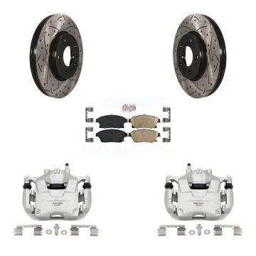Front Brake Caliper Drill Slotted Rotor Ceramic Pad Kit For Chevrolet Cruze Buick Verano KCD-100108N