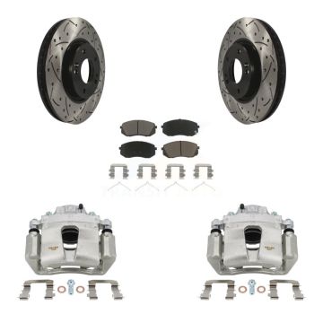 Front Disc Brake Coated Caliper Drilled Slotted Rotor Ceramic Pad Kit For Hyundai Sonata KCD-100109C