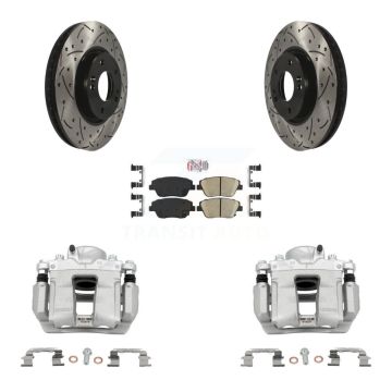 Front Brake Coat Caliper Drill Slot Rotors Ceramic Pad Kit For Hyundai Sonata Kia Optima KCD-100109N