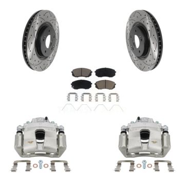 Front Brake Coat Caliper Drill Slot Rotors Ceramic Pad Kit For Hyundai Sonata Kia Optima KCD-100110C