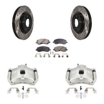 Front Brake Caliper Drill Slotted Rotor Semi-Metallic Pad Kit For Jeep Patriot Dodge 200 KCD-100110P