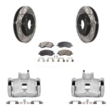Front Brake Coated Caliper Drill Slot Rotors Semi-Metallic Pad Kit For Mitsubishi Lancer KCD-100111P