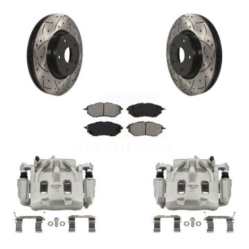 Front Brake Caliper Drill Slot Rotor Semi-Metallic Pad Kit For Subaru Outback WRX Legacy KCD-100112S