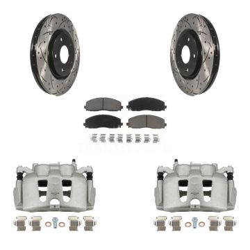 Front Brake Coated Caliper Drill Slot Rotors Ceramic Pad Kit For 2014-2020 Dodge Journey KCD-100114C