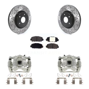 Front Disc Brake Coated Caliper Drill Slotted Rotor Semi-Metallic Pad Kit For Honda CR-V KCD-100114P