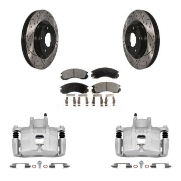 Front Disc Brake Coated Caliper Drilled Slot Rotor Ceramic Pad Kit For Mitsubishi Lancer KCD-100114T
