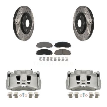 Front Brake Caliper Drill Slotted Rotor Ceramic Pad Kit For Grand Caravan Dodge Chrysler KCD-100115C
