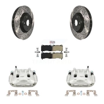 Front Brake Coated Caliper Drill Slot Rotor Semi-Metallic Pad Kit For Subaru Impreza WRX KCD-100115N