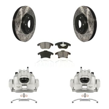 Front Brake Caliper Drilled Slot Rotor Semi-Metallic Pad Kit For Ford Fusion Lincoln MKZ KCD-100115S