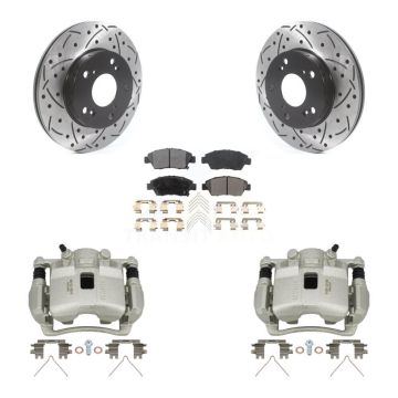 Front Brake Caliper Drill Slotted Rotors Semi-Metallic Pad Kit For Honda Civic Acura RSX KCD-100116P