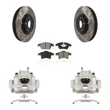 Front Disc Brake Coated Caliper Drilled Slotted Rotors And Semi-Metallic Pads Kit For KCD-100116S