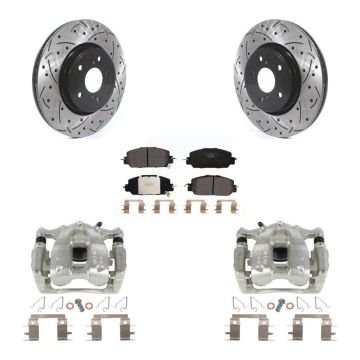 Front Disc Brake Coated Caliper Drilled Slotted Rotor And Ceramic Pad Kit For Honda CR-V KCD-100116T