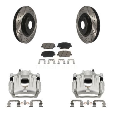 Front Brake Caliper Drilled Slot Rotor Ceramic Pad Kit For Kia Sorento Limited with 3.3L KCD-100117C