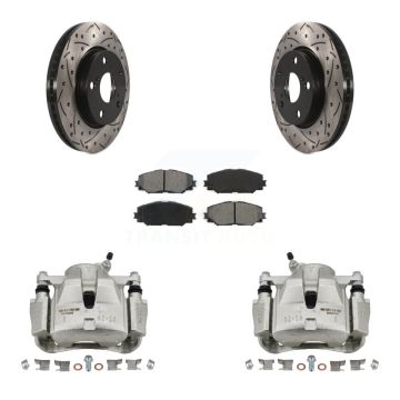 Front Brake Caliper Drill Slot Rotor Semi-Metallic Pad Kit For Toyota RAV4 Prius V Scion KCD-100117S