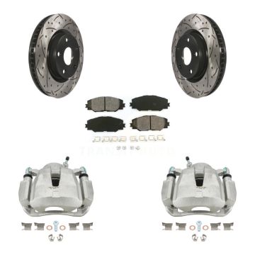 Front Brake Caliper Drilled Slot Rotor Semi-Metallic Pad Kit For Toyota RAV4 Matrix Vibe KCD-100120S