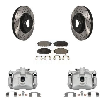 Front Brake Caliper Drill Slot Rotors Ceramic Pad Kit For 06-11 Honda Civic Si with 2.0L KCD-100120T