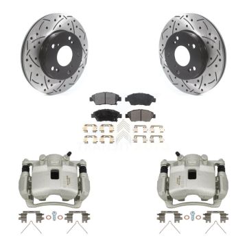Front Disc Brake Coated Caliper Drilled Slot Rotor Semi-Metallic Pad Kit For Honda Civic KCD-100121P