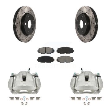 Front Brake Coated Caliper Drill Slotted Rotors Semi-Metallic Pad Kit For Toyota RAV4 LE KCD-100121S