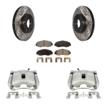 Front Brake Coated Caliper Drill Slotted Rotor Ceramic Pad Kit For Honda Civic Acura CSX KCD-100121T
