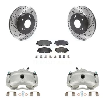Front Disc Brake Coated Caliper Drilled Slotted Rotors & Ceramic Pad Kit For Honda Civic KCD-100122T