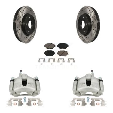 Front Disc Brake Coated Caliper Drilled Slotted Rotors & Ceramic Pad Kit For Lexus IS250 KCD-100123C