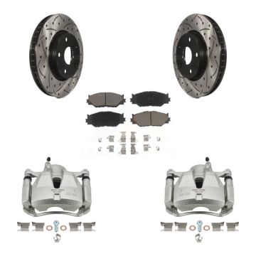 Front Disc Brake Coated Caliper Drilled Slotted Rotors & Ceramic Pad Kit For Lexus IS250 KCD-100124C