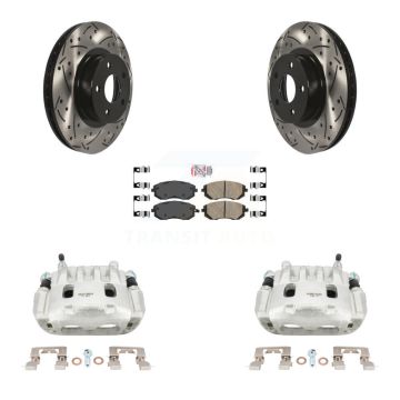 Front Disc Brake Coated Caliper Drilled Slotted Rotors Ceramic Pad Kit For Subaru Legacy KCD-100124N