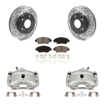 Front Brake Caliper Drill Slot Rotors Semi-Metallic Pad Kit For Honda Civic Si with 1.7L KCD-100125S