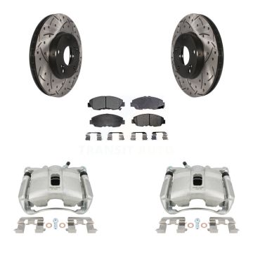 Front Brake Caliper Drilled Slot Rotor Ceramic Pad Kit For 2011 Honda Civic GX with 1.8L KCD-100125T