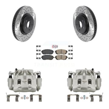 Front Disc Brake Coated Caliper Drilled Slotted Rotors Ceramic Pad Kit For Subaru Legacy KCD-100126N