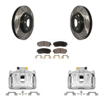 Front Brake Coated Caliper Drill Slot Rotor Semi-Metallic Pad Kit For Chrysler 300 Dodge KCD-100126P