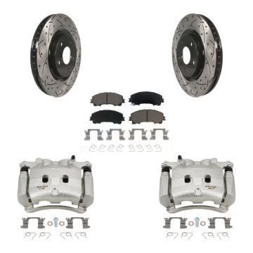 Front Disc Brake Coated Caliper Drilled Slotted Rotor & Ceramic Pad Kit For Nissan Rogue KCD-100127C
