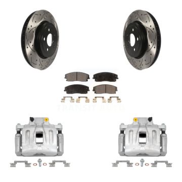 Front Disc Brake Coated Caliper Drill Slot Rotor Semi-Metallic Pad Kit For Dodge Charger KCD-100127P