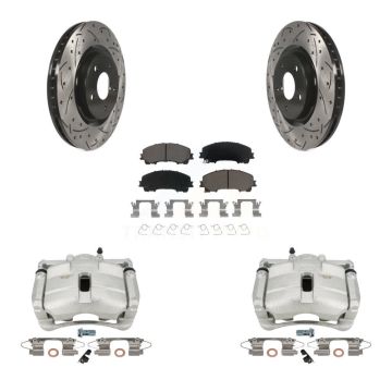 Front Disc Brake Coated Caliper Drilled Slotted Rotor & Ceramic Pad Kit For Nissan Rogue KCD-100128C