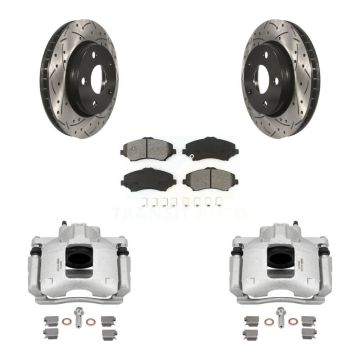 Front Disc Brake Coated Caliper Drill Slot Rotor Semi-Metallic Pad Kit For Jeep Wrangler KCD-100128S
