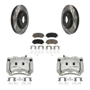 Front Disc Brake Coated Caliper Drilled Slotted Rotor & Ceramic Pad Kit For Nissan Rogue KCD-100129C